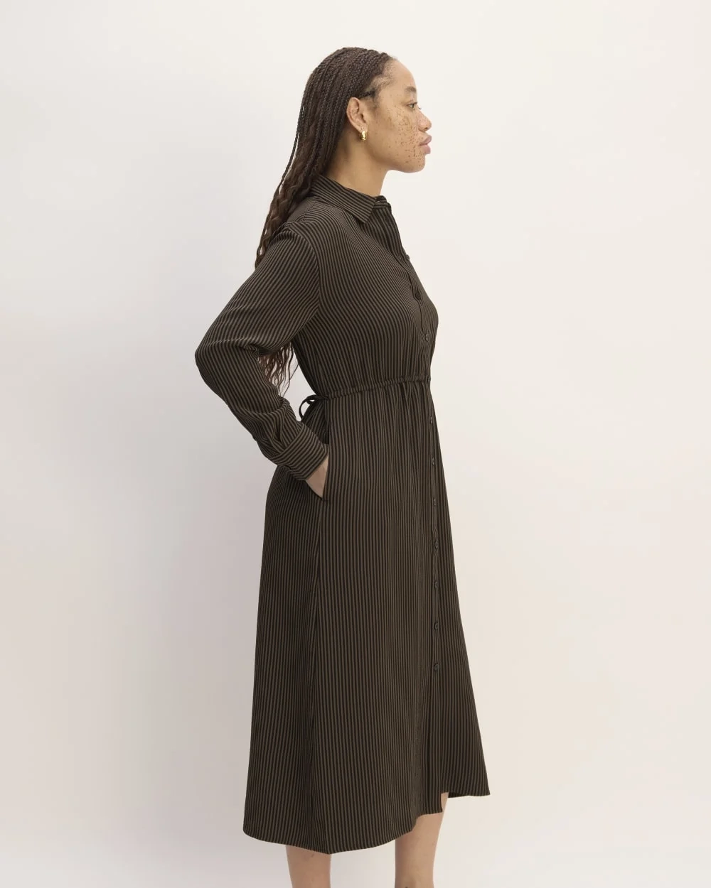 The Mini Jacquard Stripe Shirt Dress | Cocoa / Black (2)
