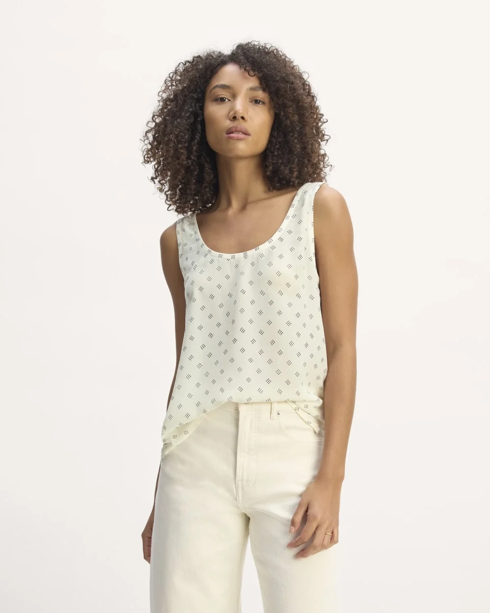 The Scoop Tank in Washable Silk | Bone / Black Square Dot (4)