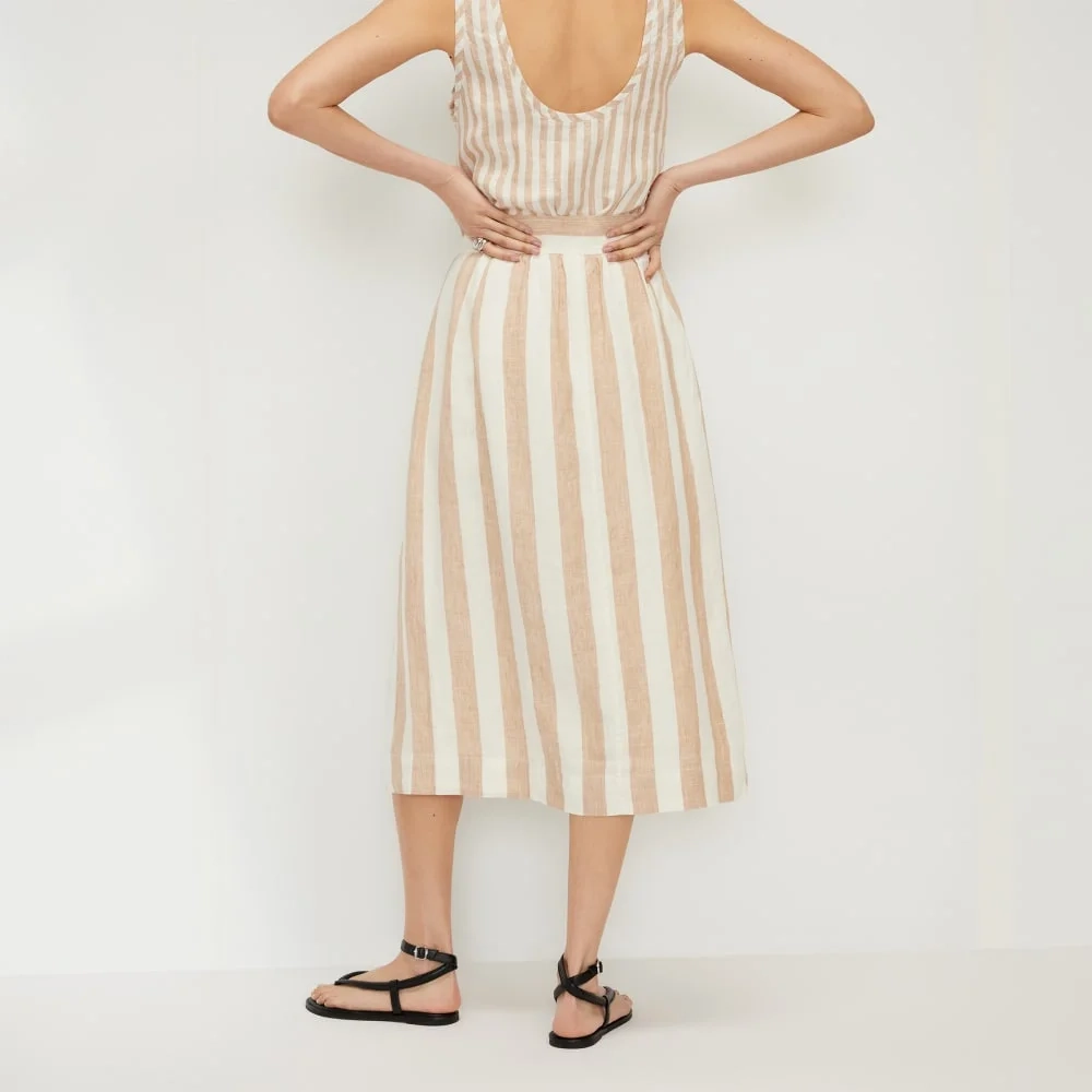 The Linen Wrap Skirt | Bone / Caramel (2)