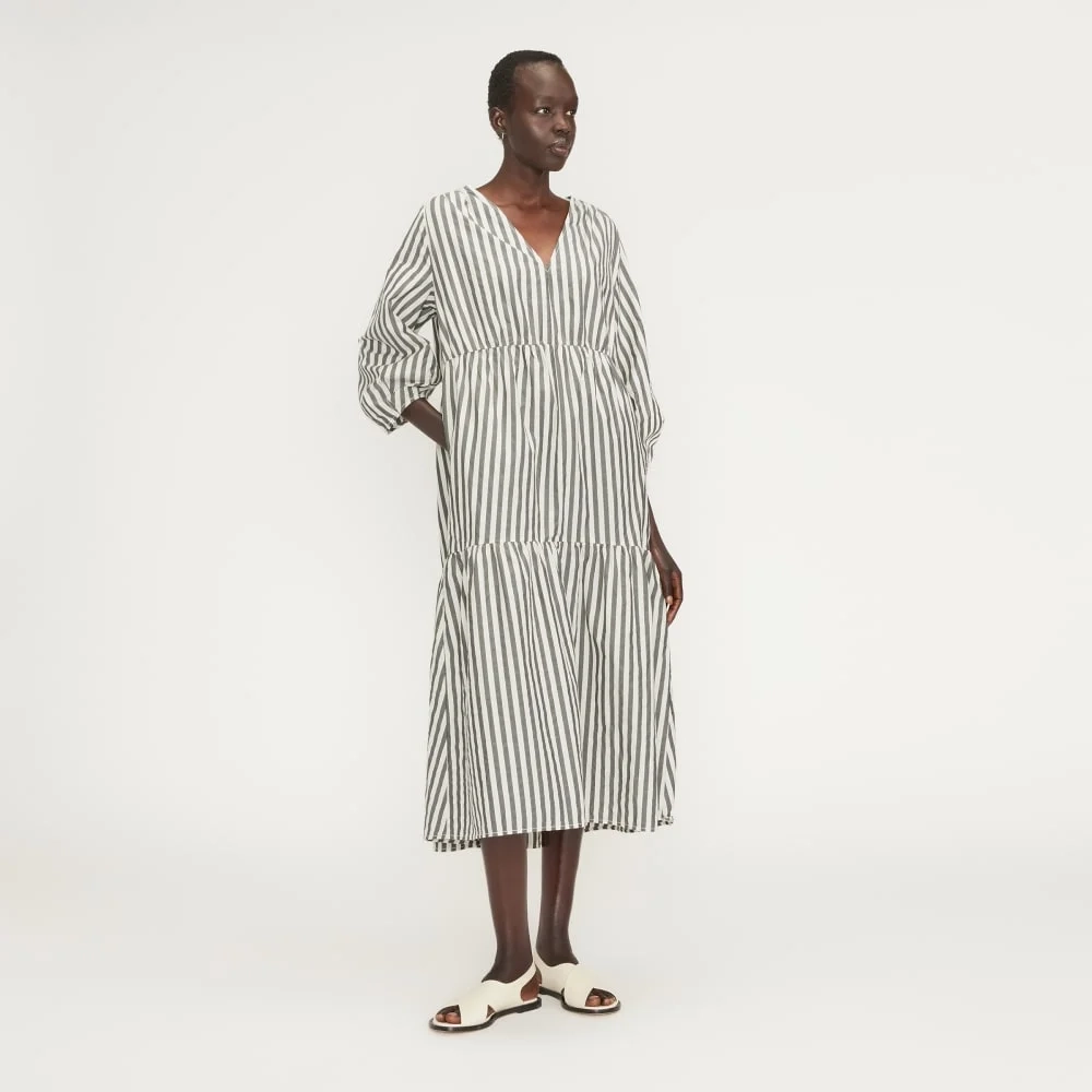 The Poplin Tiered Dress | Bone / Black