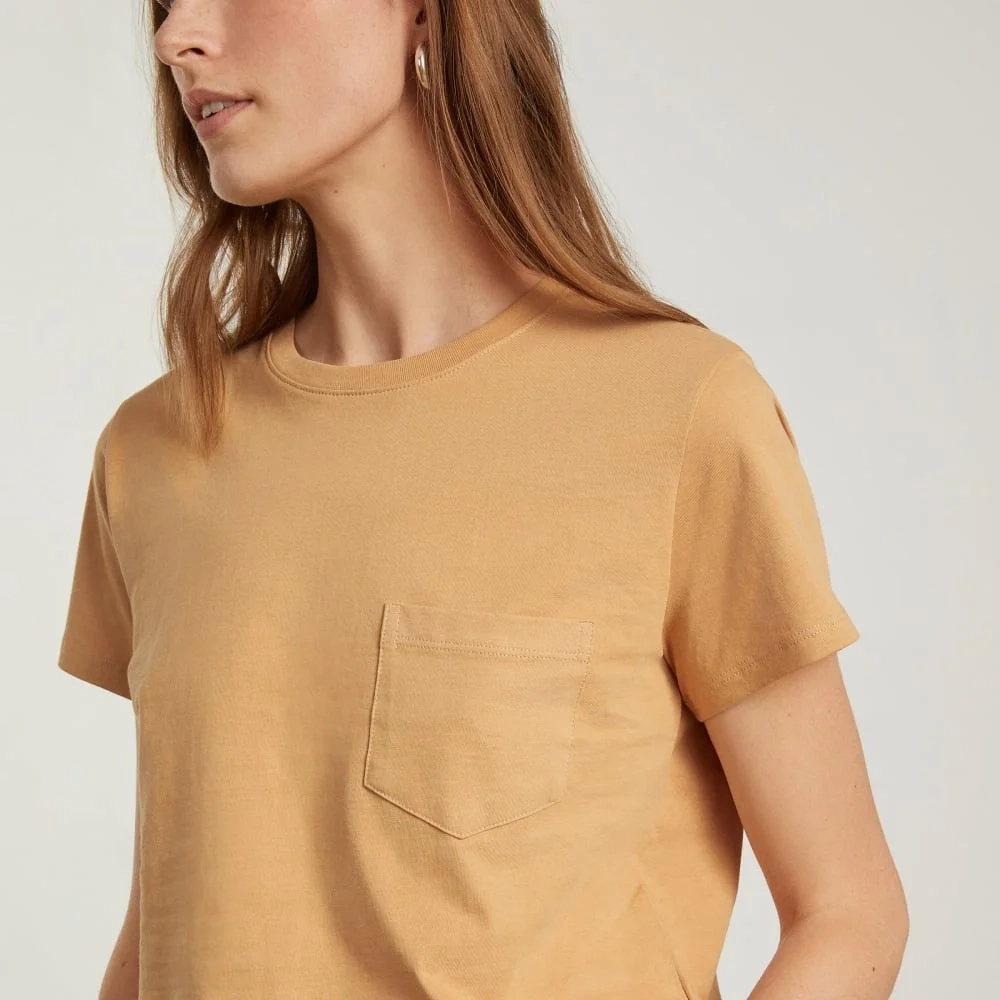 The Box-Cut Tee in Essential Cotton | Iced Coffee | Pocket (3)