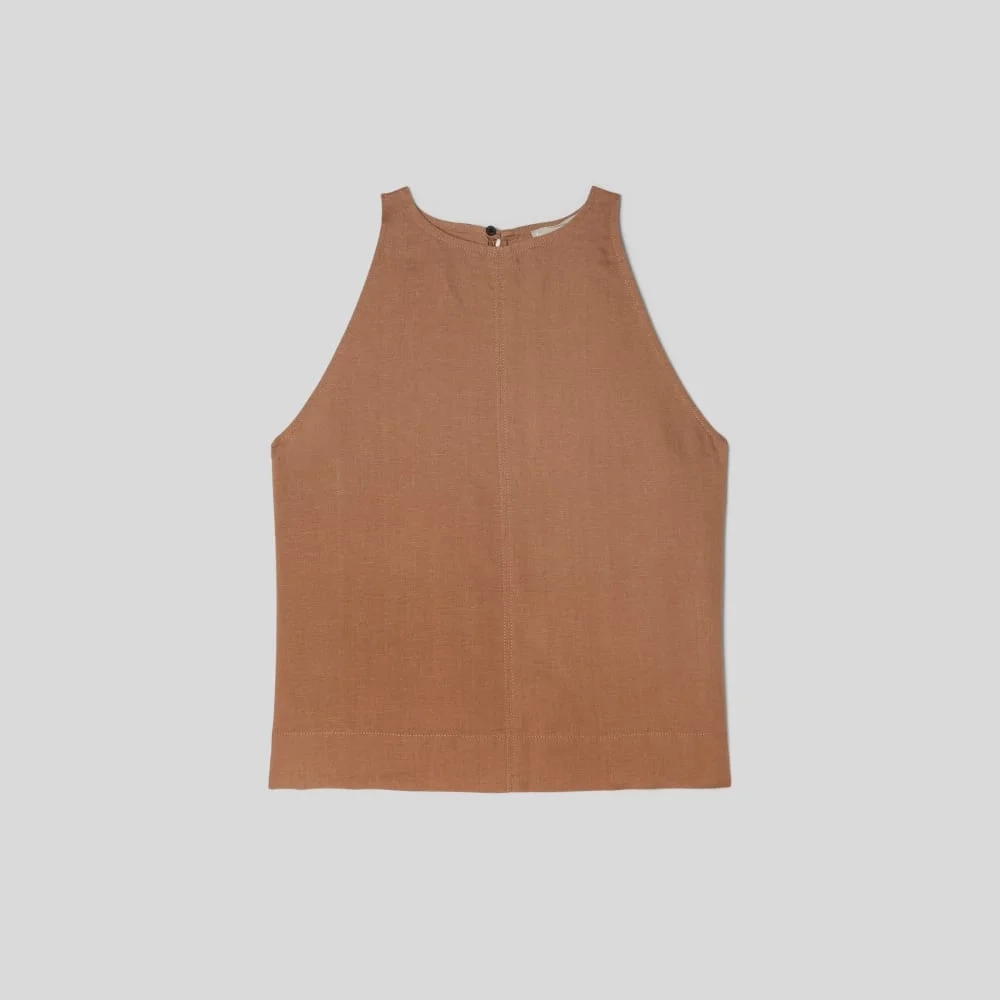The Linen High-Neck Tank | Carob Brown (2)