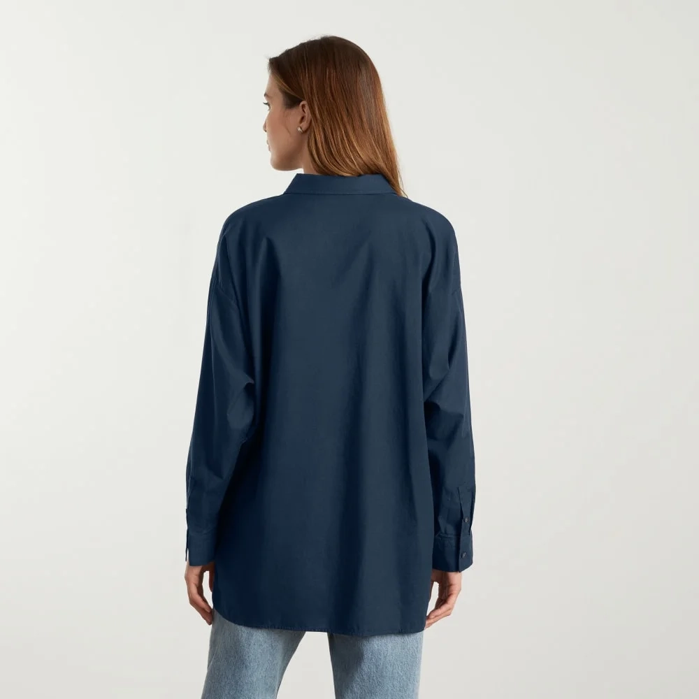 The Oversized Silky Cotton Shirt | Navy (2)