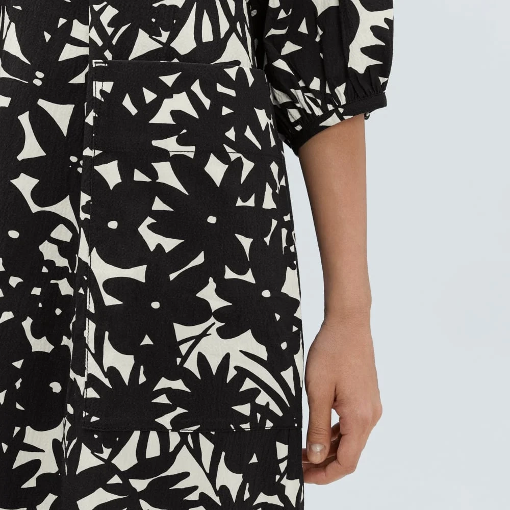 The Seersucker Puff Sleeve Dress | Black / Canvas Floral (2)