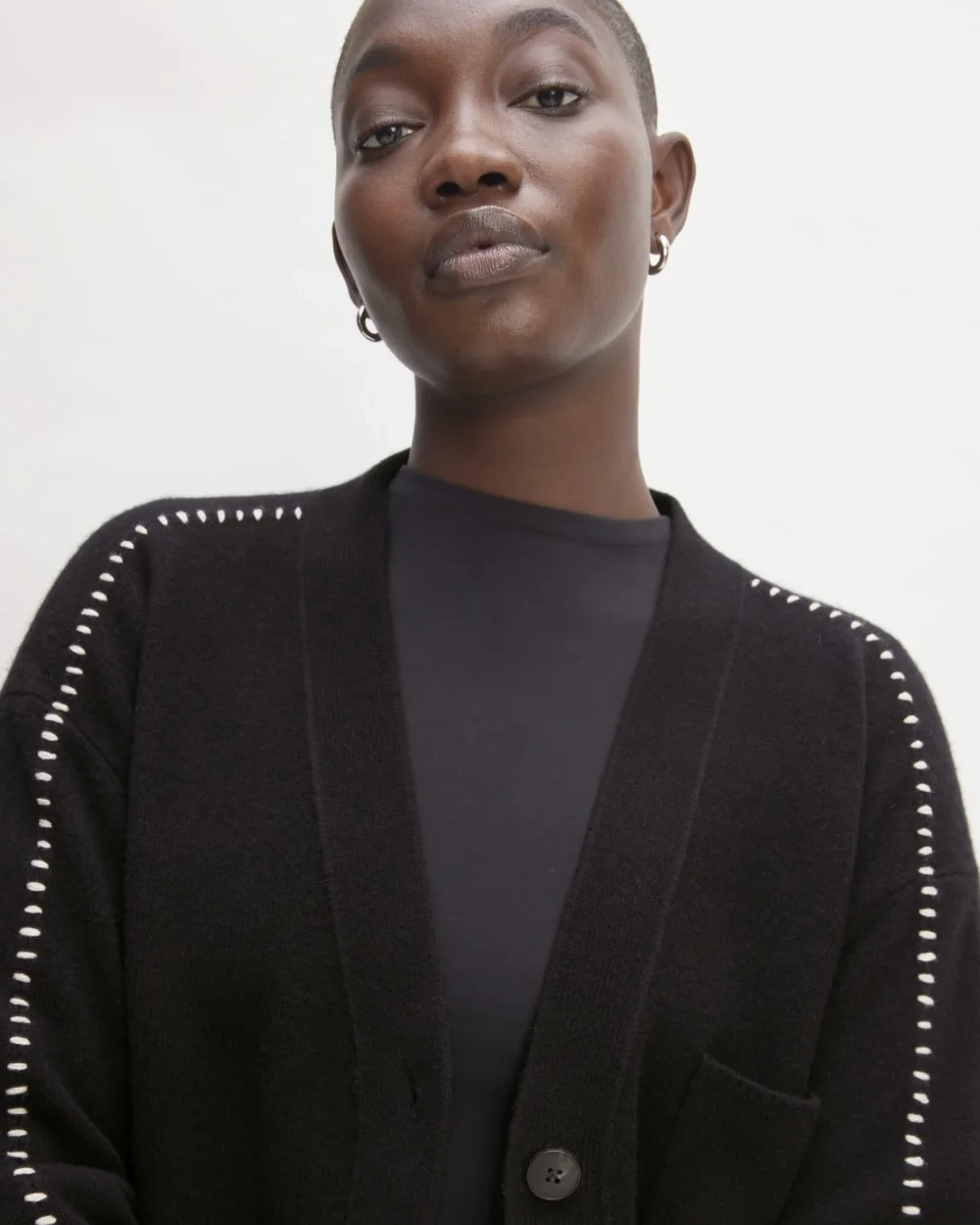 The Good Merino Wool Cardigan | Black / Buttermilk (2)