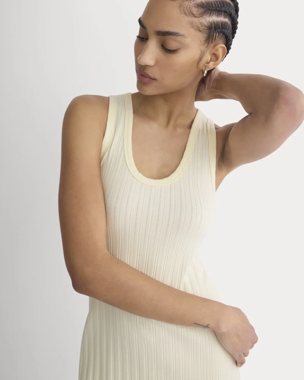 Scoop-Neck Midi Dress in Pointelle Knit | Lemon Icing (2)