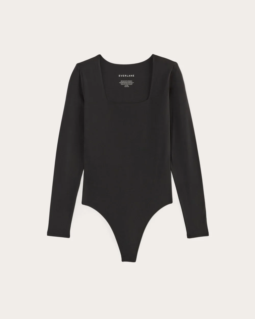 The Long-Sleeve Supima® Square-Neck Bodysuit | Black | Thong (2)