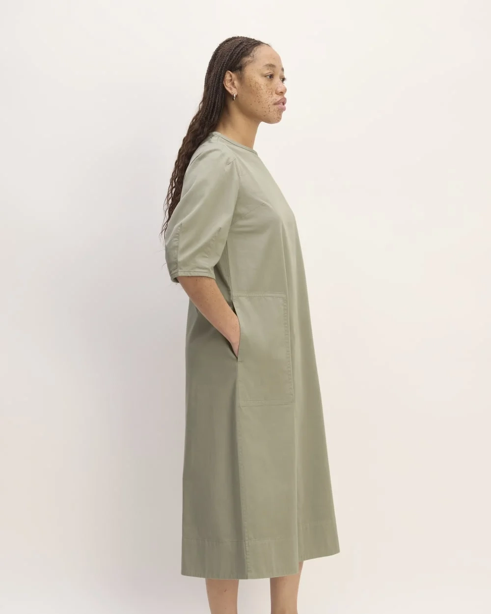 The Short-Sleeve Puff Midi Dress | Sage Green (3)