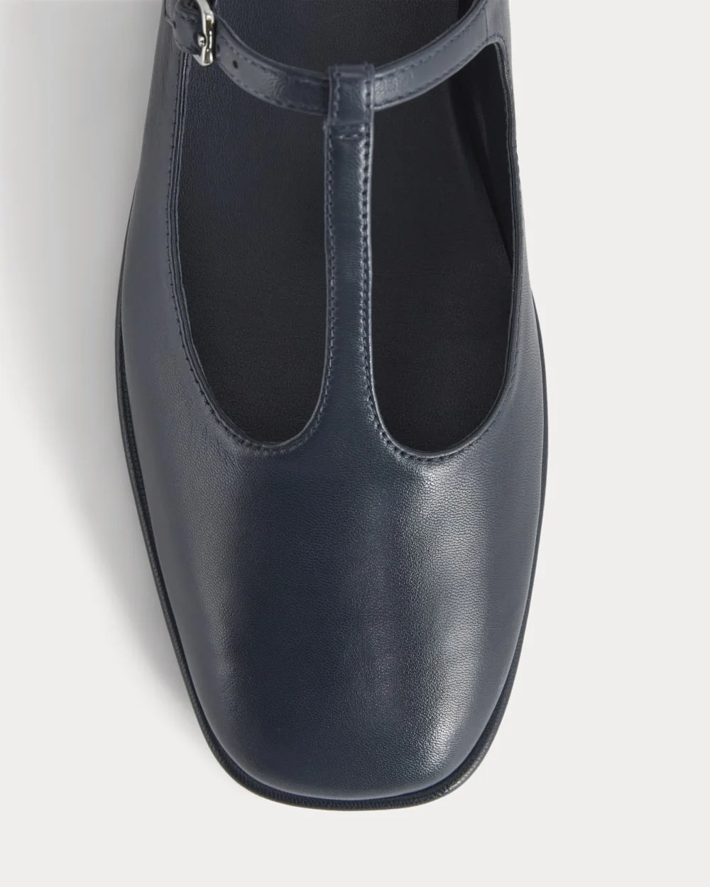 The Leather T-Strap Flat | Navy (2)
