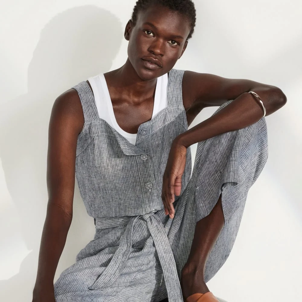 The Linen Jumpsuit | Canvas Tan / Navy (2)