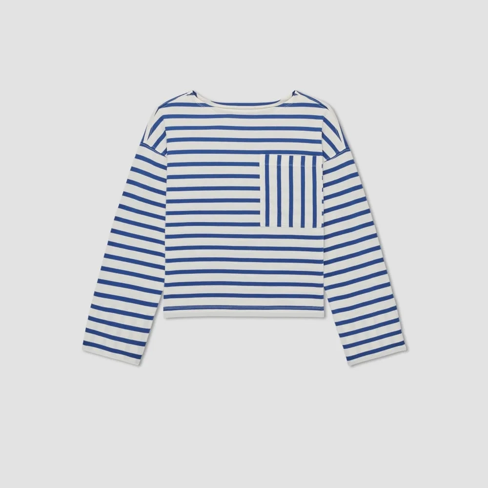 The Premium Weight Oversized Pocket Tee | Canvas Tan / Mazarine Blue (2)