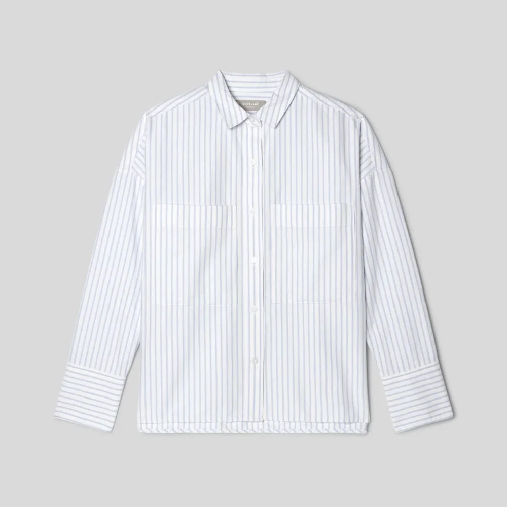The Boxy Oxford | White / Periwinkle Mini Stripe (2)