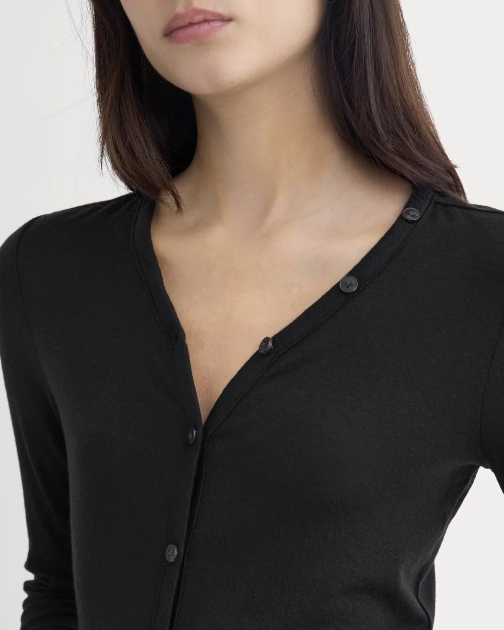 Sheer V-Neck Cardigan in Butterluxe | Black (2)