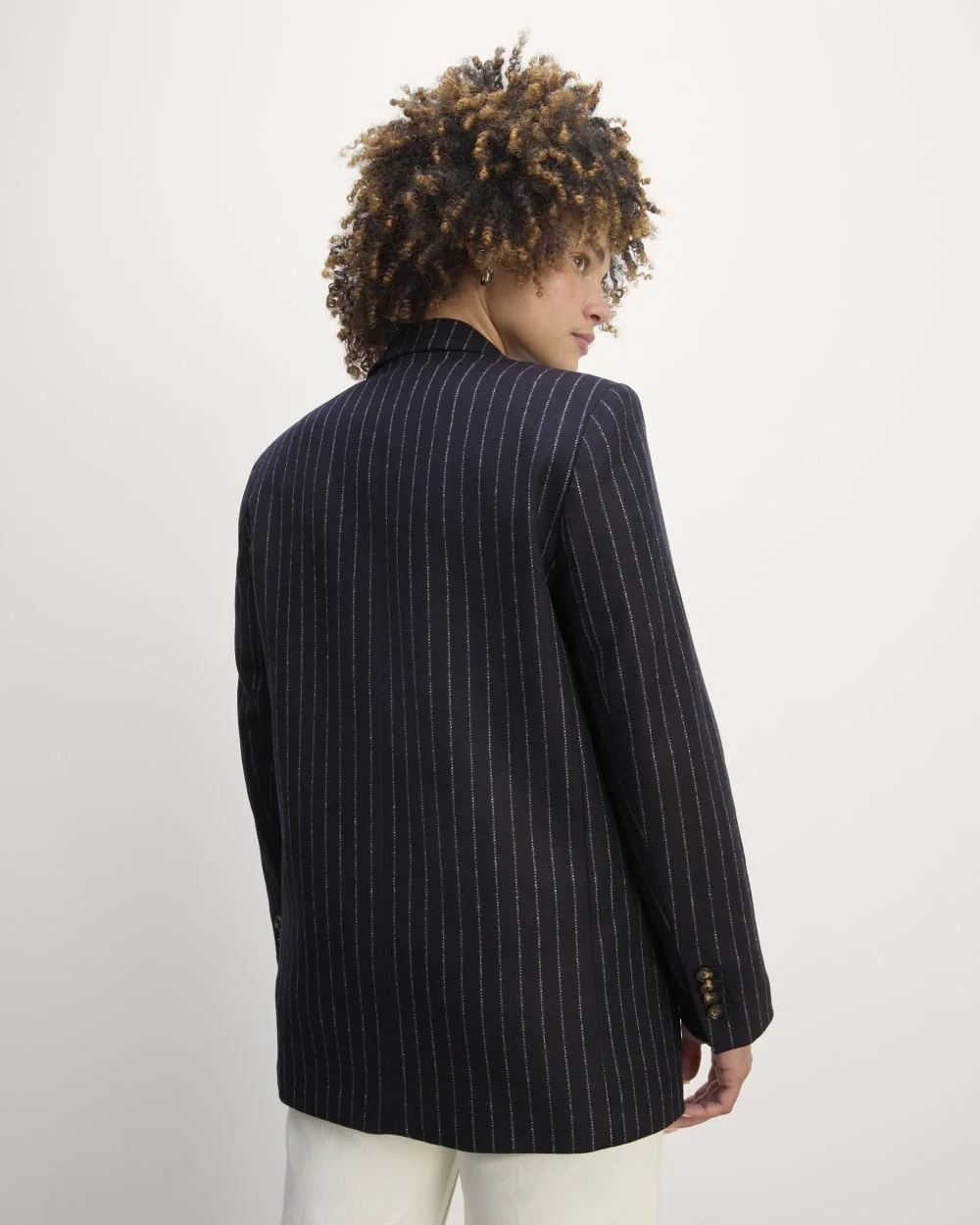 The Oversized Blazer in Wool | Navy / White (3)