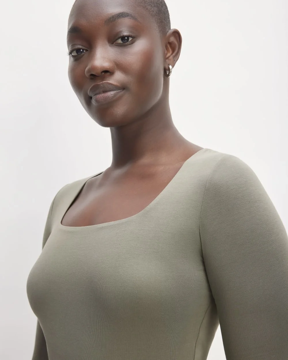 The Long-Sleeve Supima® Square-Neck Bodysuit | Dark Sage | Thong (2)