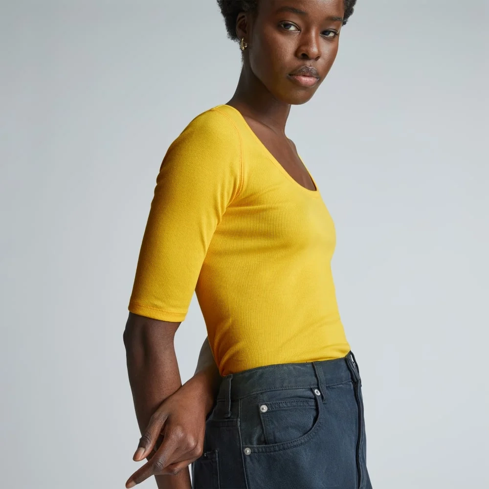 The Luxe Micro-Rib Scoop-Neck Tee | High Visibility Yellow (2)