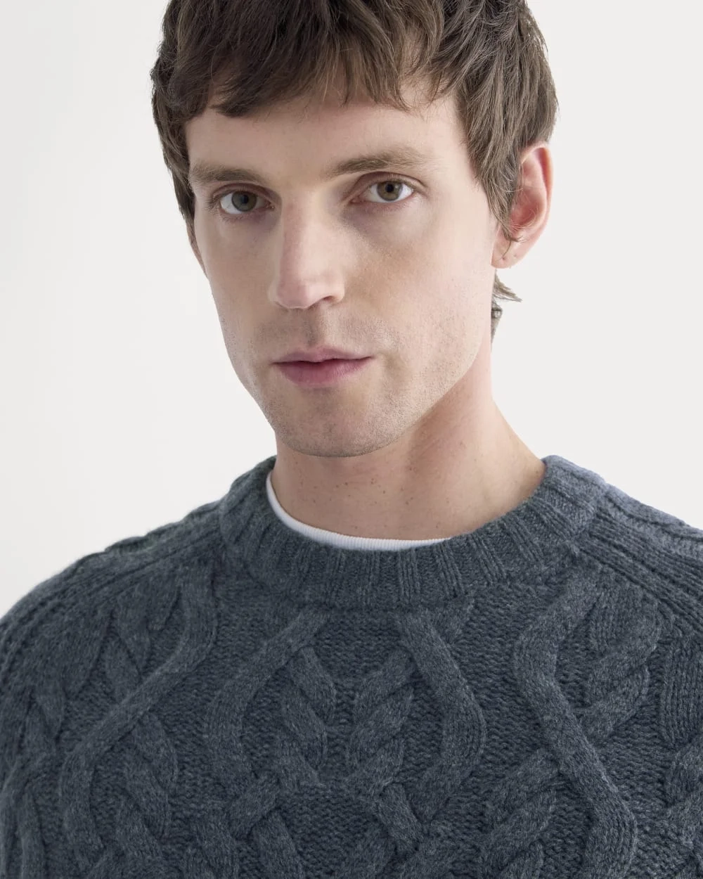 Cable Knit Crew in Luxe Merino | Heather Midnight Navy (2)