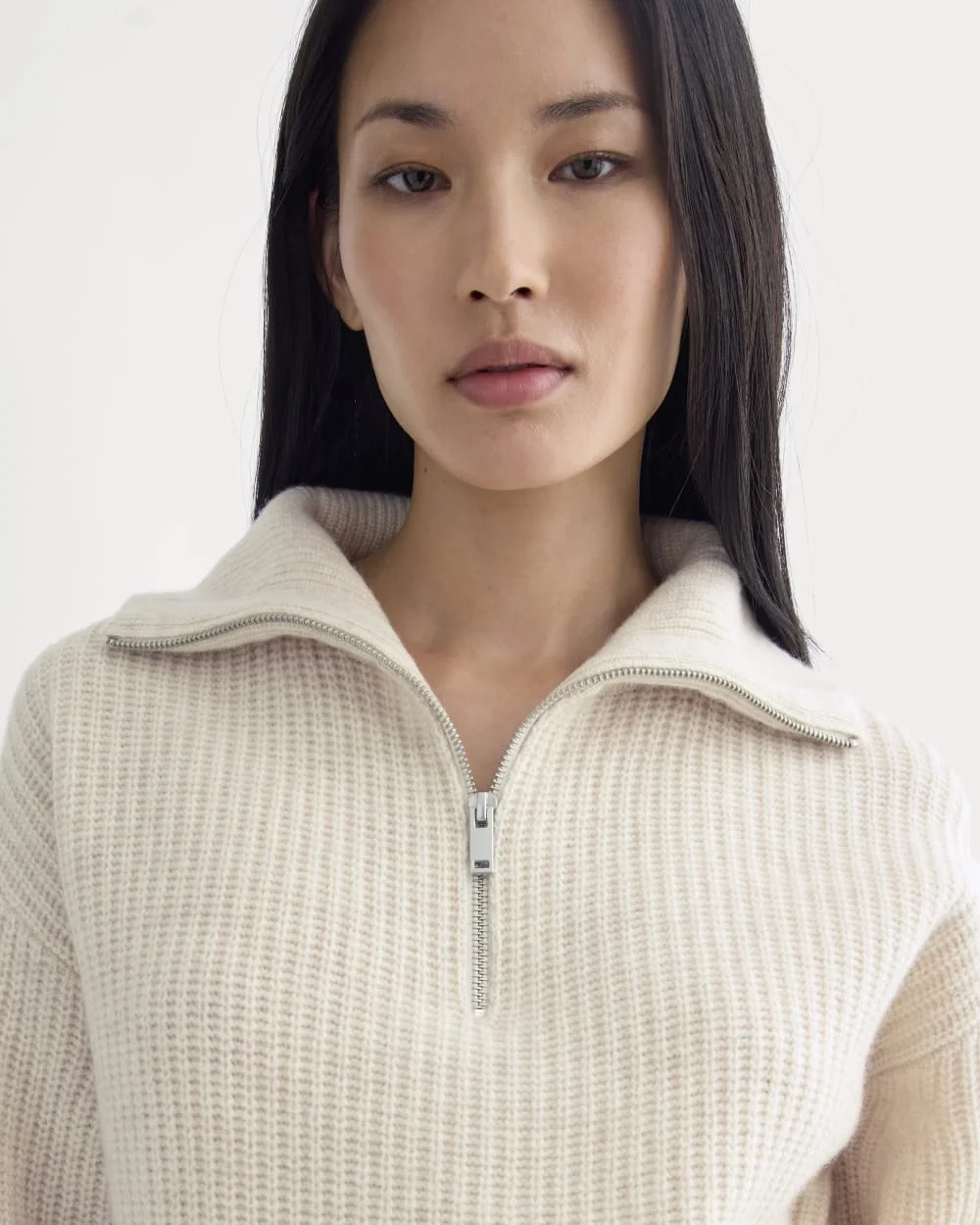 The Half-Zip Sweater in Luxe Merino | Heathered Oat (2)