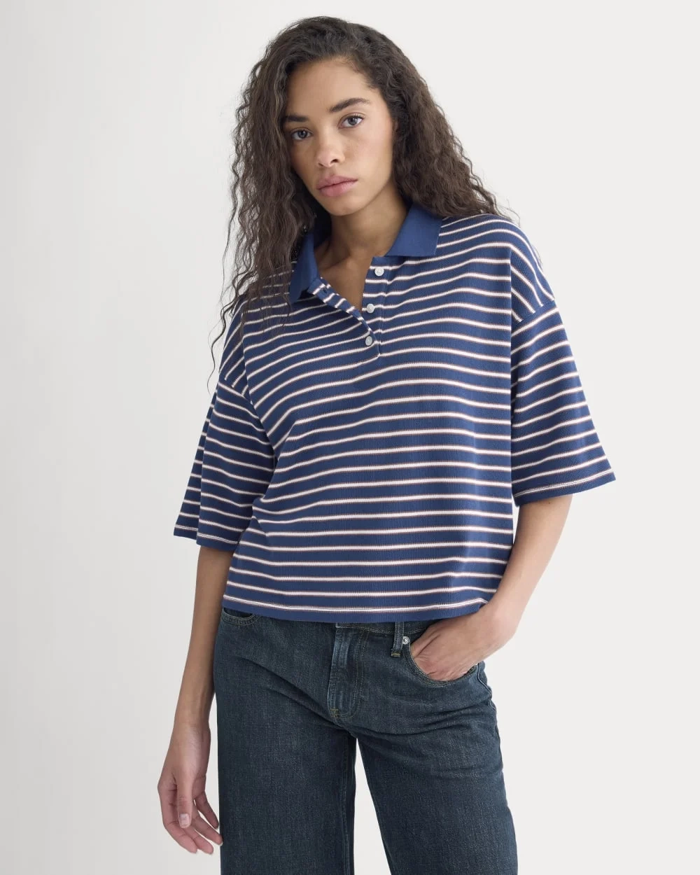 Pique Boxy Polo | Estate Blue/Henna/Gardenia (2)