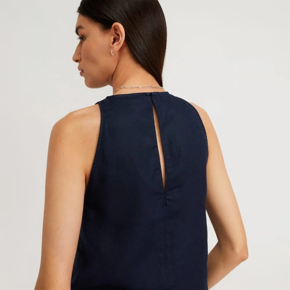 The Linen High-Neck Tank | Navy (2)
