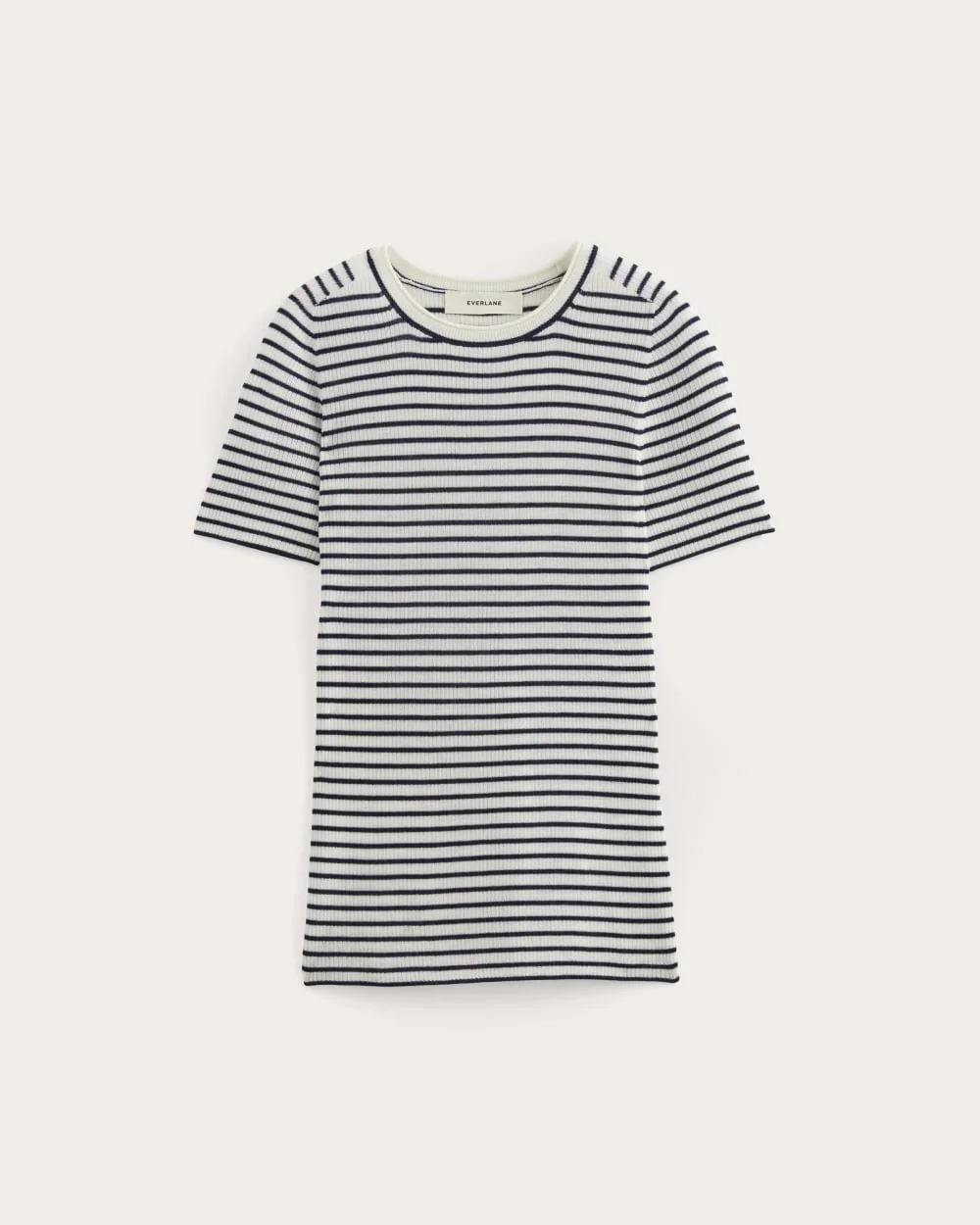The Sweater Tee in Ultrasoft Merino | Bone/Navy (2)