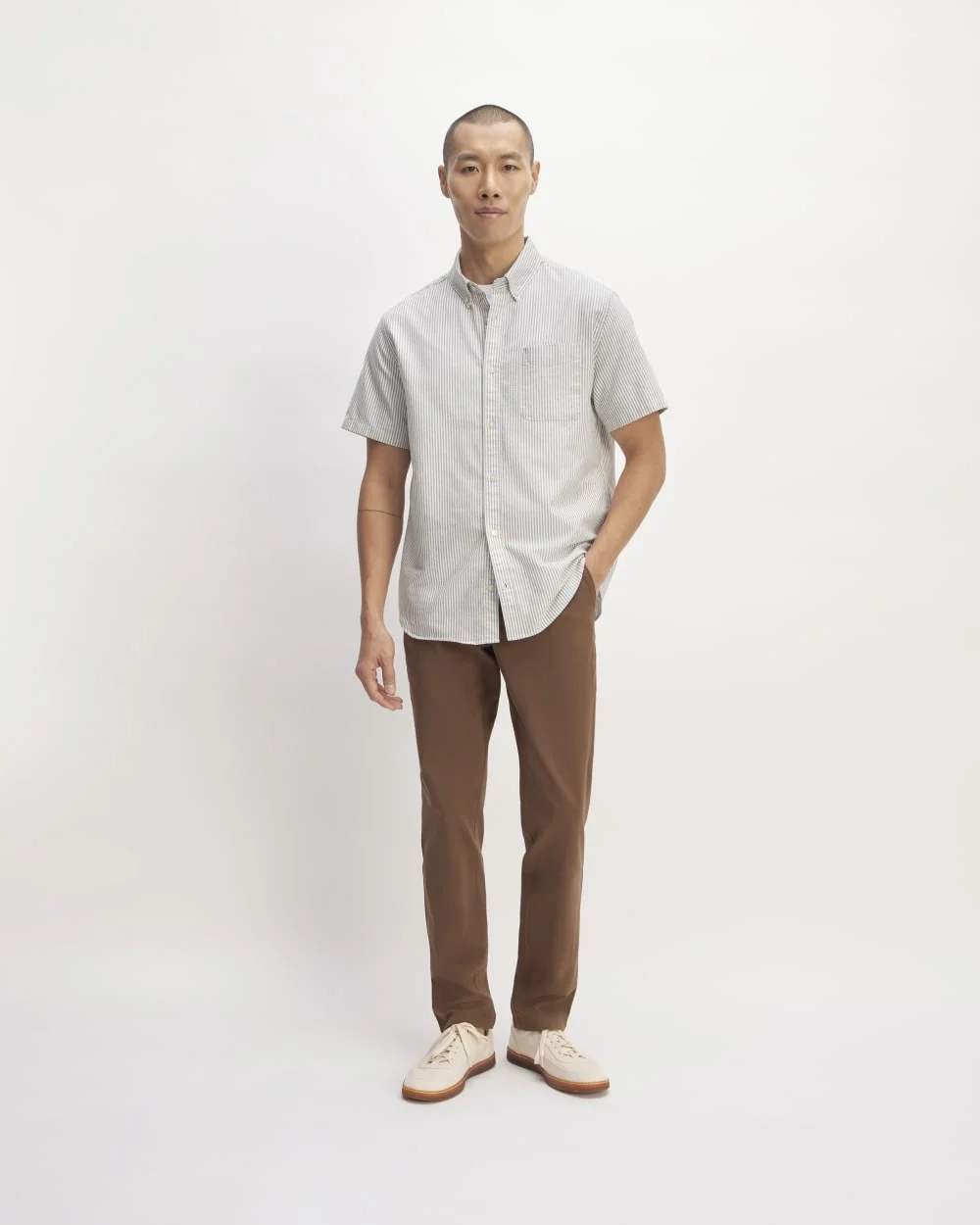 The Organic Short Sleeve Oxford Shirt | Charcoal / White (2)