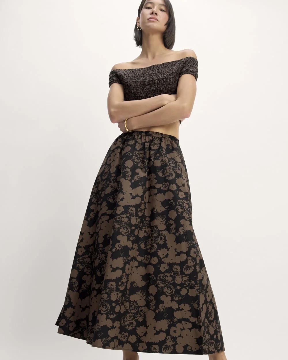 The Supima® Pull-On Maxi Skirt | Black / Cocoa Floral (3)
