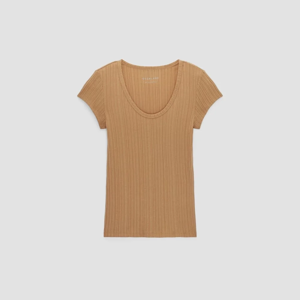 The Rib Soft Knit Scoop-Neck Tee | Caramel (2)
