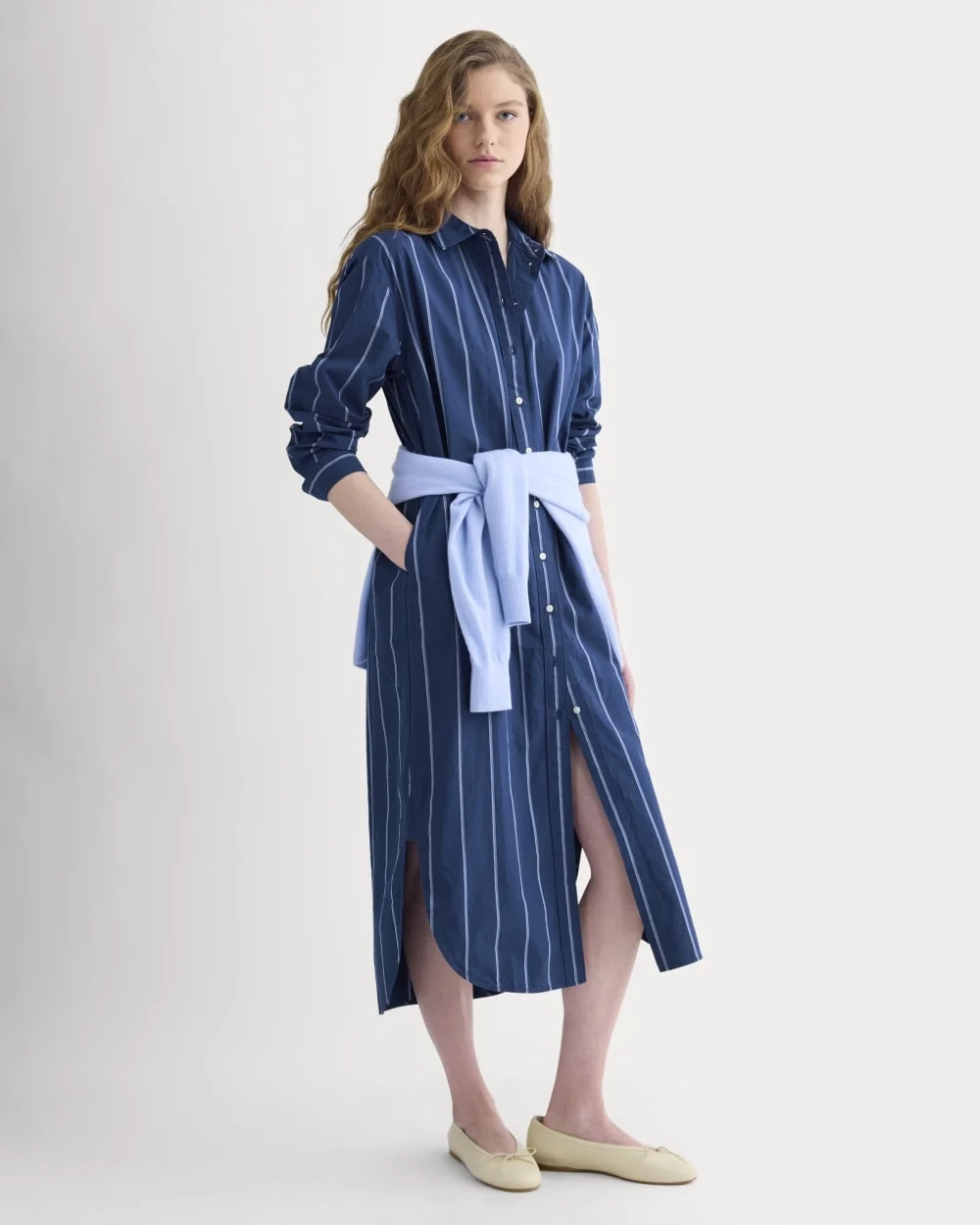 Midi Shirtdress in Ultrasoft Cotton | Estate Blue/Open Air/White