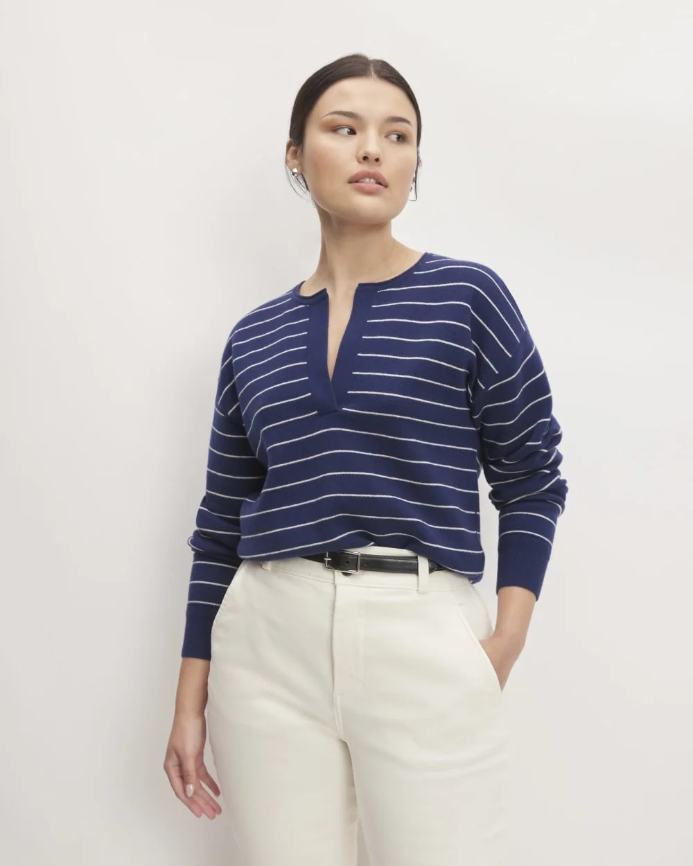 The Cotton-Merino Vintage Henley | Bright Navy / Canvas