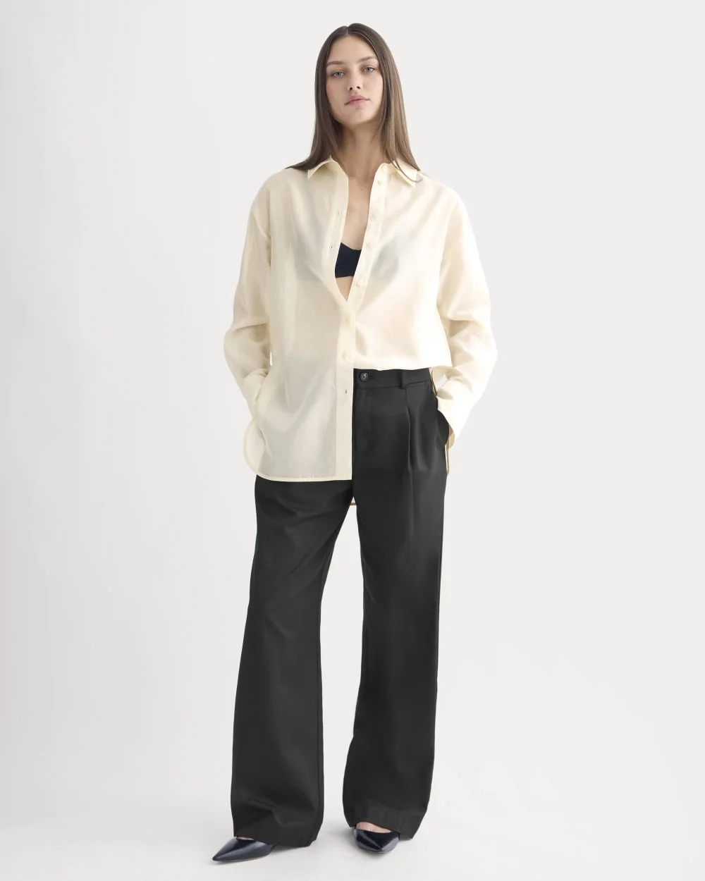 Oversized Shirt in Cotton-Silk Organza | Parchment (3)
