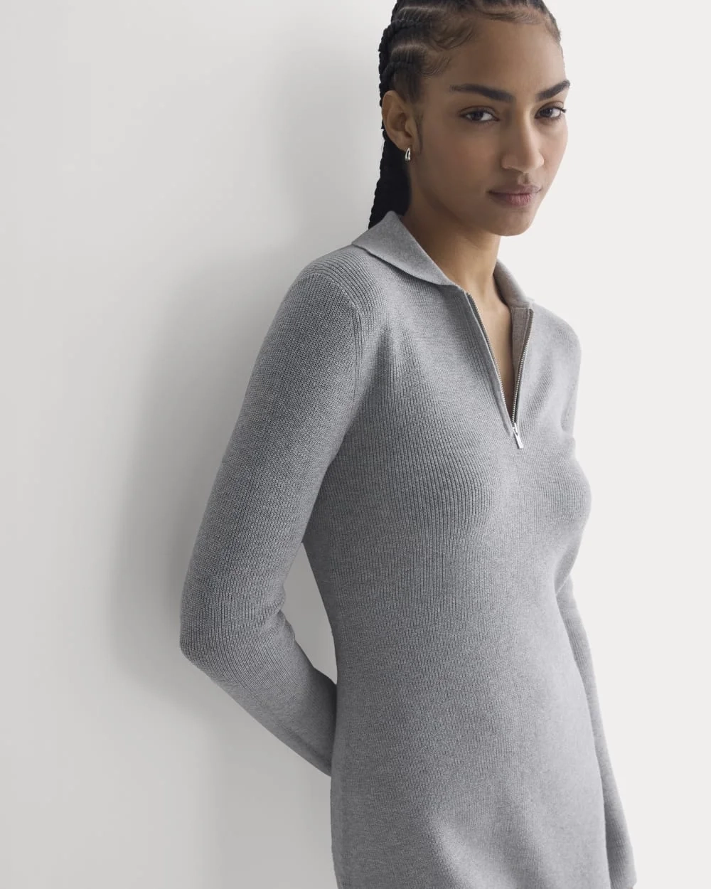 Knit Quarter-Zip Polo Dress | Light Heathered Grey (2)