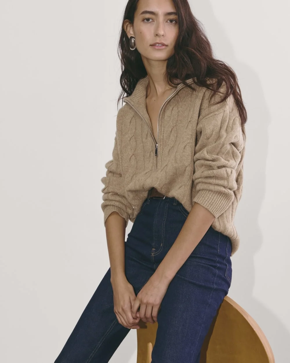 The Cable Half-Zip in Luxe Merino | Oat Melange (2)