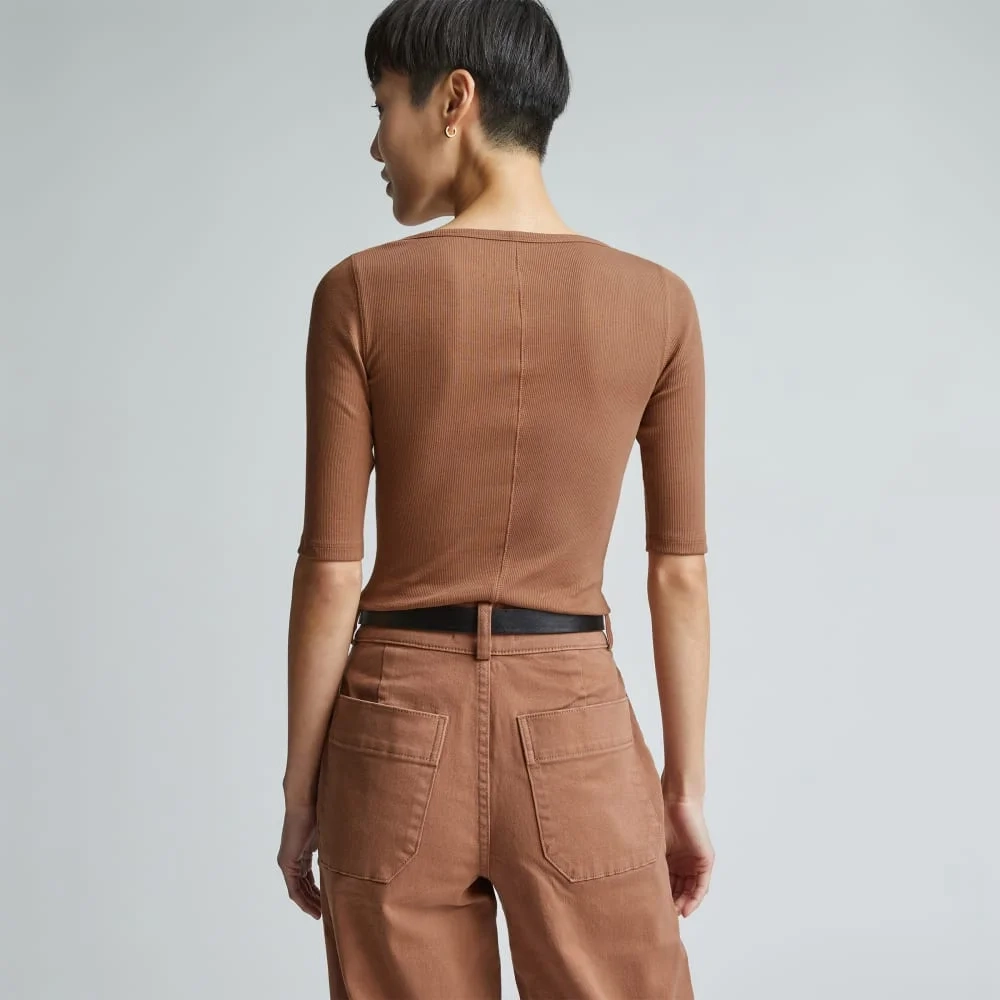 The Luxe Micro-Rib Scoop-Neck Tee | Carob Brown (2)