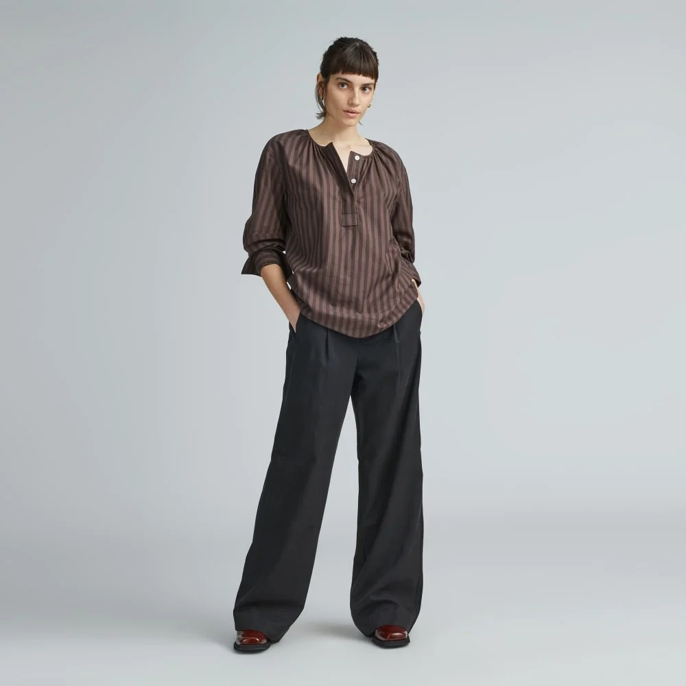 The Silky Cotton Balloon Sleeve Top | Chocolate Brown / Black (2)