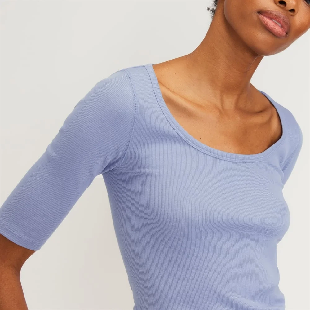 The Luxe Micro-Rib Scoop-Neck Tee | Cornflower Blue (2)