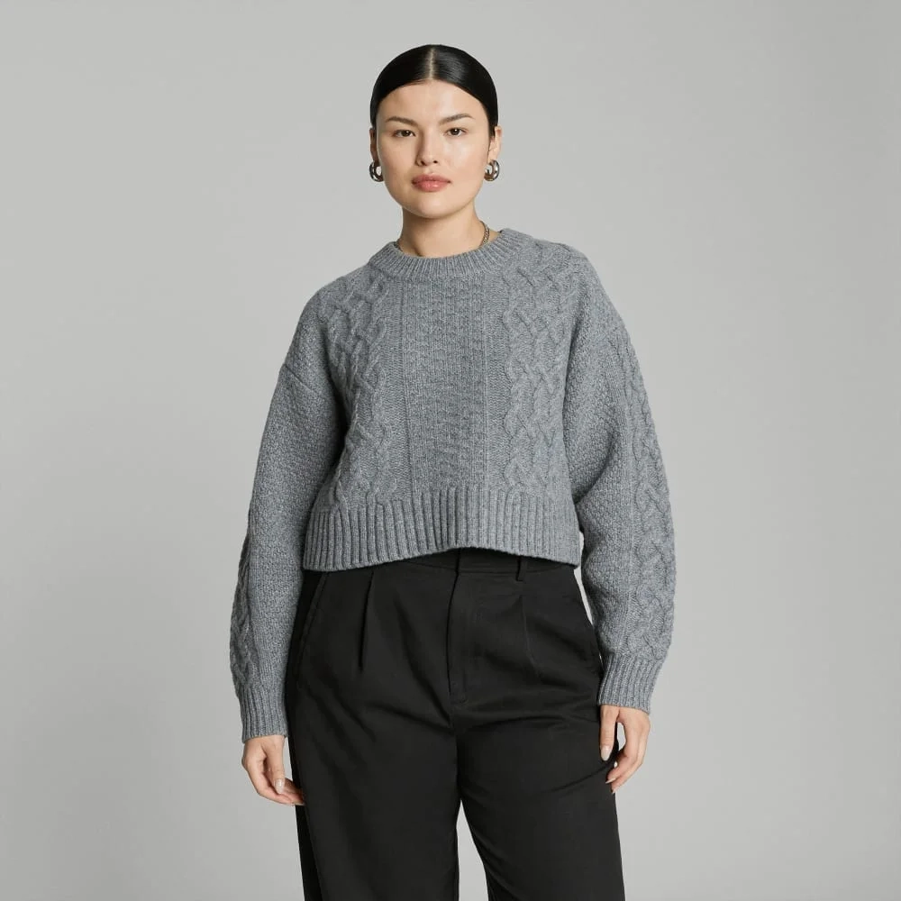 The Felted Merino Cropped Cable Sweater | Heathered Mid-Grey (2)