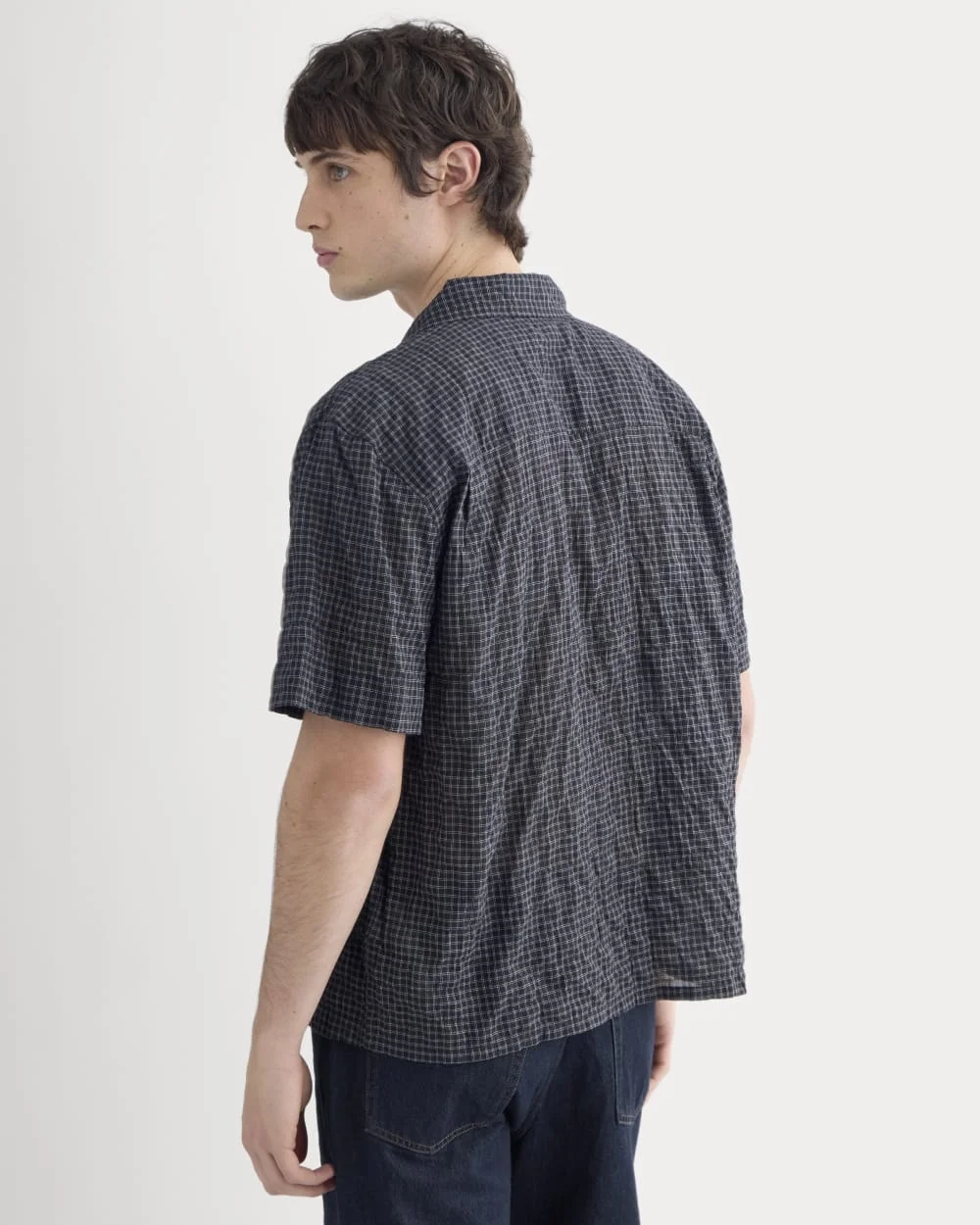 Textured Voile Resort Shirt | Black Plaid (3)