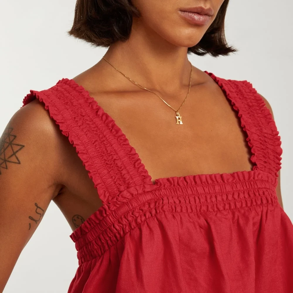 The Smocked Linen Cami | Goji Berry (2)