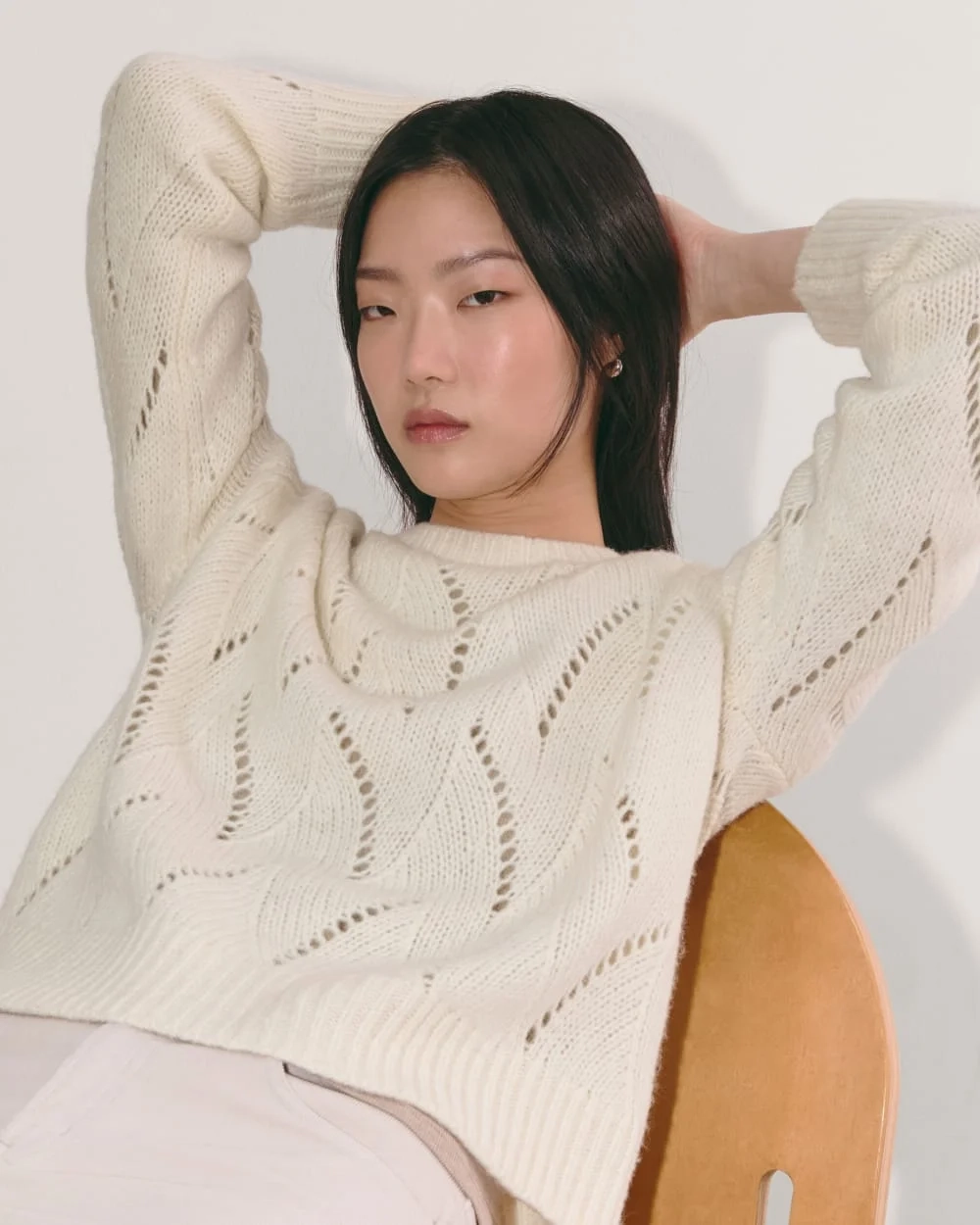The Pointelle Sweater in Cloud | Bone (2)