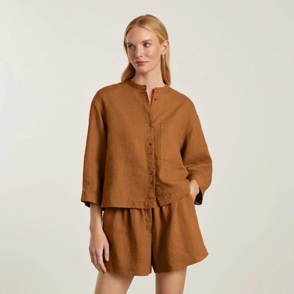 The Linen Billow Blouse | Tawny Brown (3)