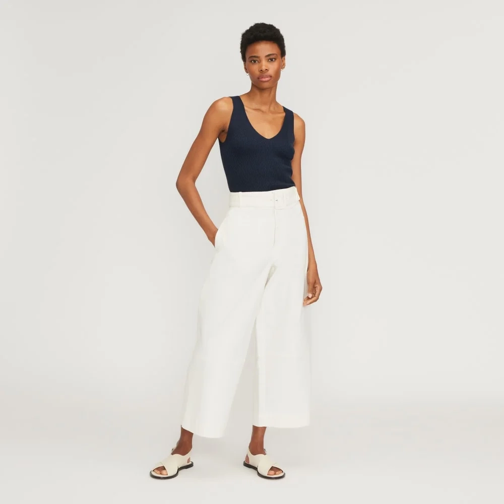 The Ribbed Cotton Double V Top | Navy (2)