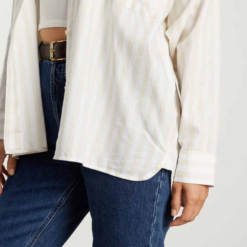 The Oversized Silky Cotton Shirt | Sand / White (3)