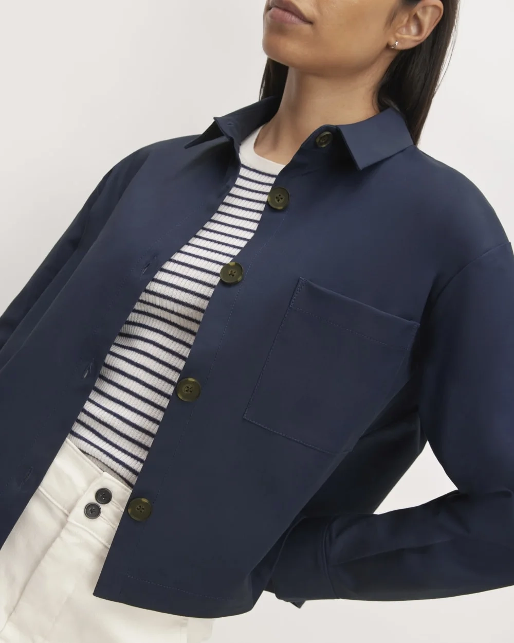 The Structured Cotton Cropped Shirt | Navy (2)