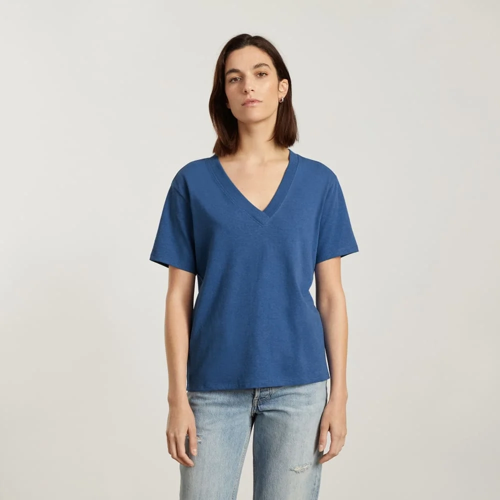 The Vintage V-Neck Hemp Tee | Deep Blue (2)