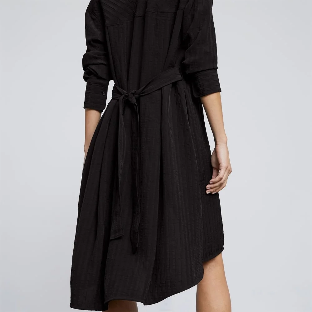 The City Stripe Draped Shirt Dress | Black (2)