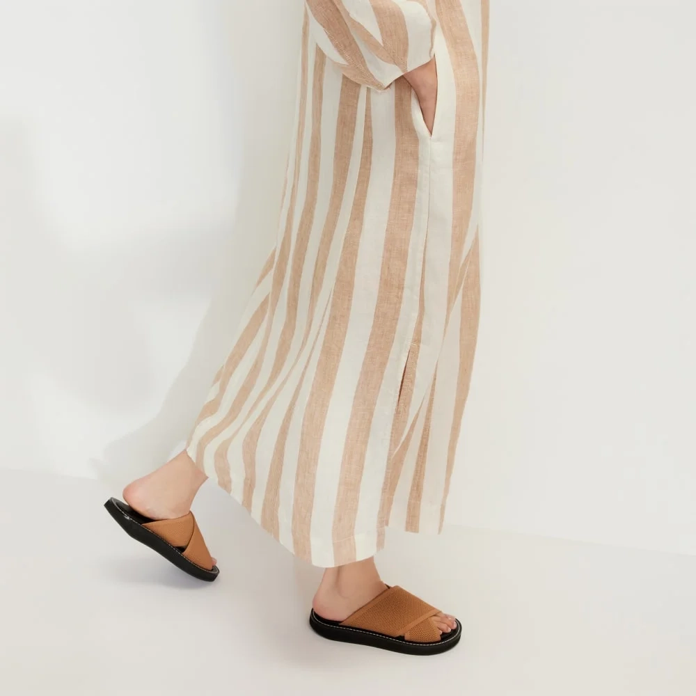 The Linen A-Line Midi Dress | Bone / Caramel (2)