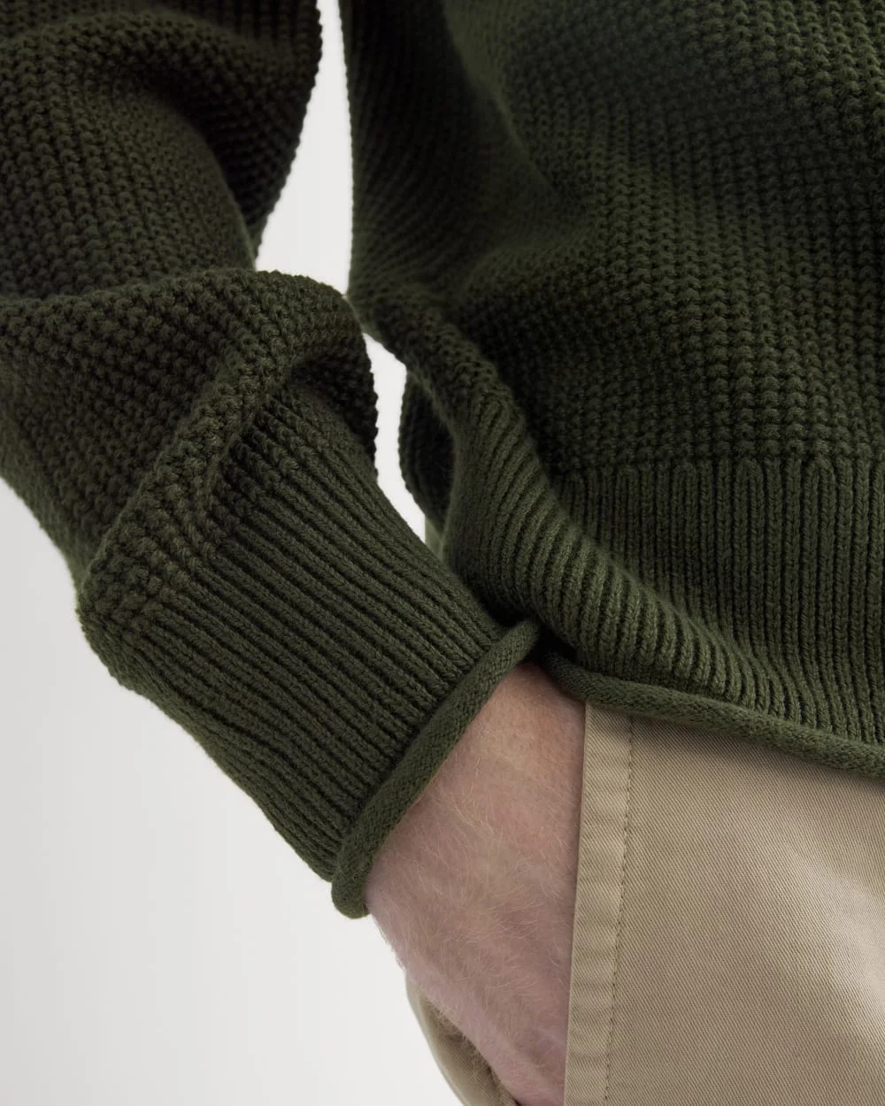 Waffle Rollneck Crew in Everyday Cotton | Dark Green (3)