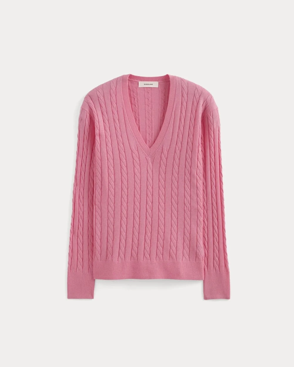 The Cable V-Neck in Cotton Cashmere | Deep Pink (2)