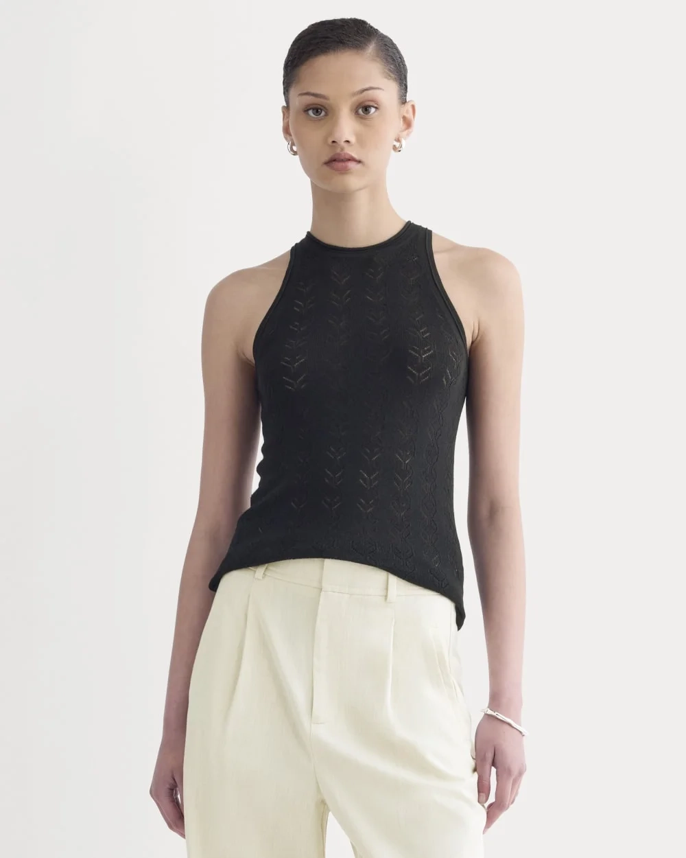 The Pointelle Racerback Tank in Ultrafine Merino | Black